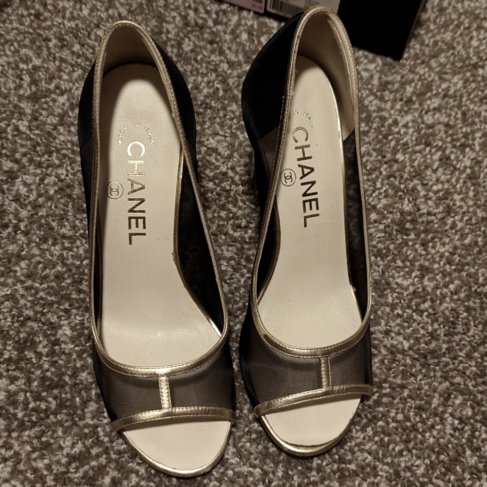 Chanel mesh peep toe heels 36
